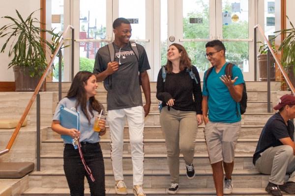 Students Talking in the Library lobby